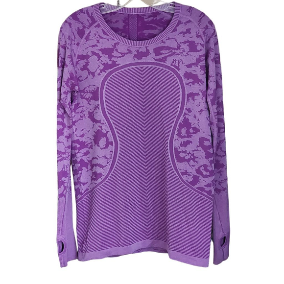 LULULEMON Swiftly Tech Long Sleeve Crew Fleur Tee Size 12 Purple Violet - Picture 4 of 6